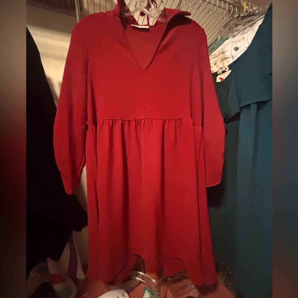 Elegant Red Long Sleeve Dress